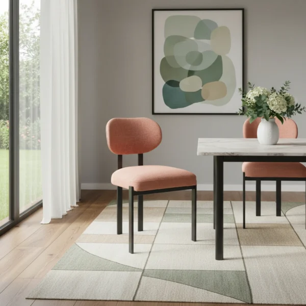 Bộ 2 ghế ăn bọc vải chenille khung kim loại lưng hở một phần