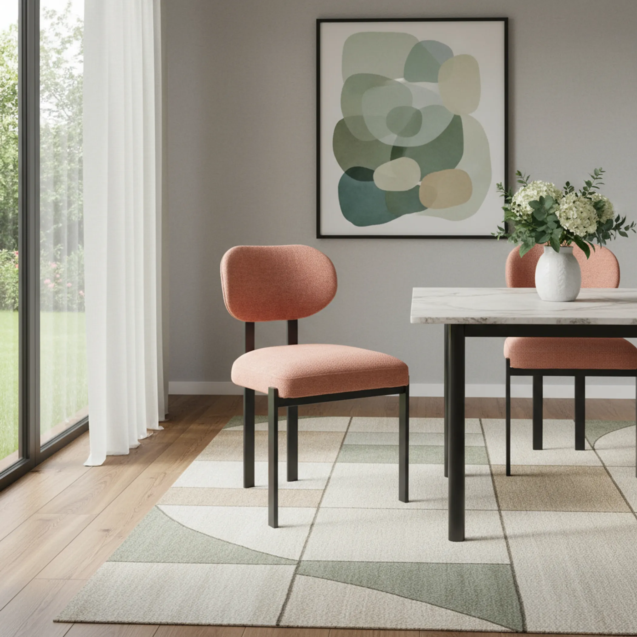 Bộ 2 ghế ăn bọc vải chenille khung kim loại lưng hở một phần