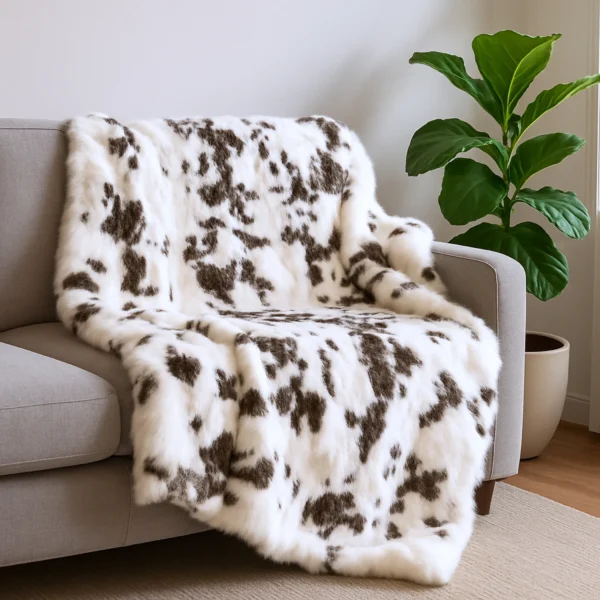 Chăn lông thỏ thật siêu mềm màu nâu trắng 127cm x 152cm