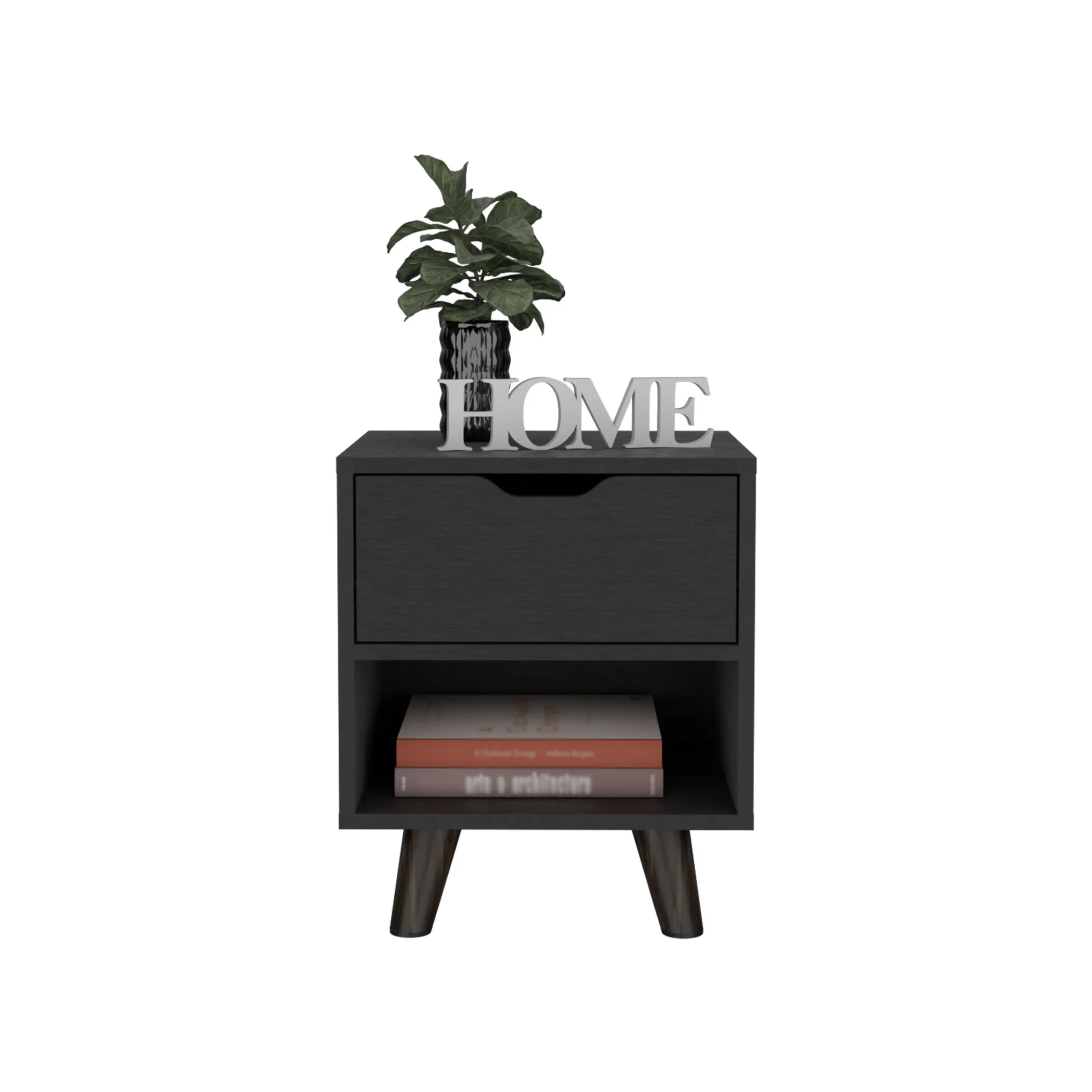 Tủ đầu giường 1 ngăn kéo gỗ công nghiệp màu đen 48cm - Ảnh 3
