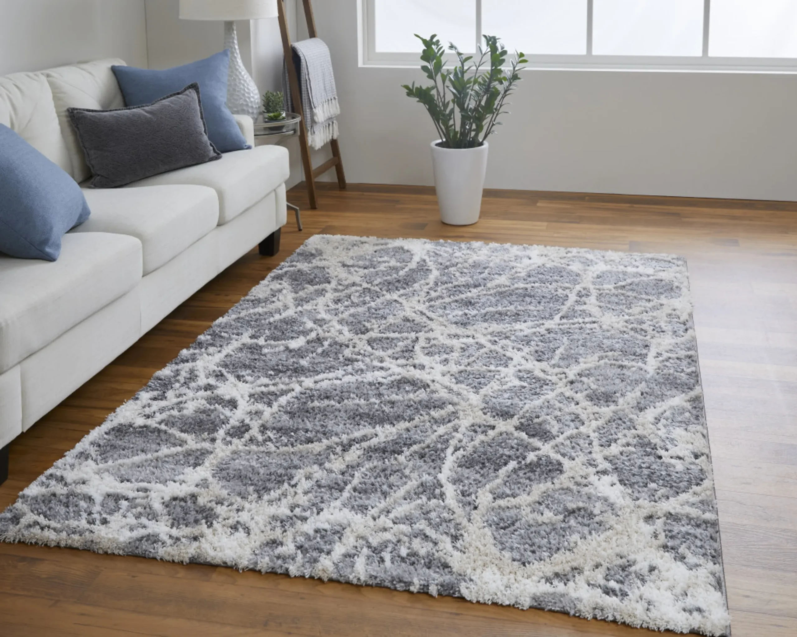 Thảm trải sàn dệt máy chống bám bẩn 1,5m x 2,4m họa tiết trừu tượng xám ngà - Ảnh 4