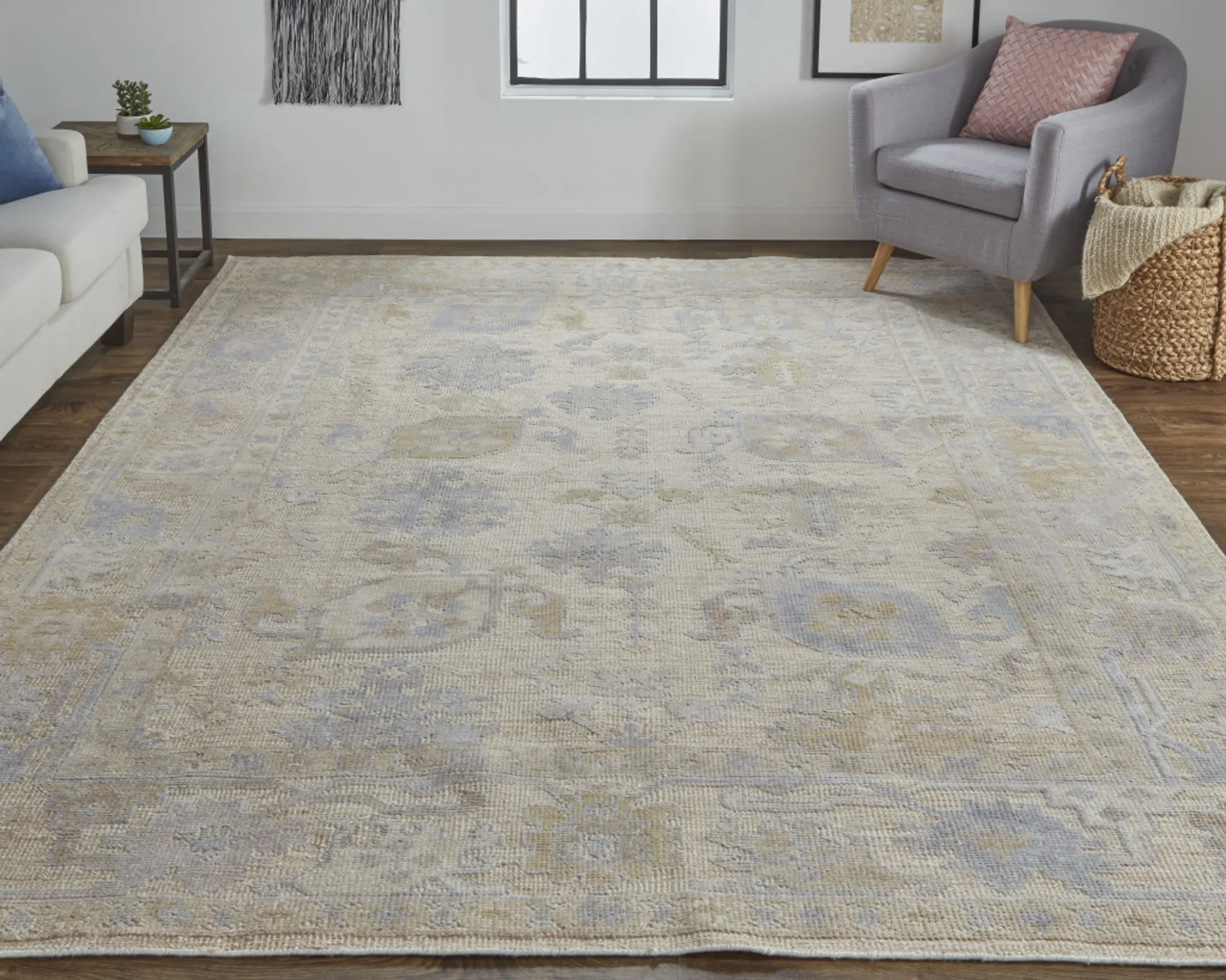 Thảm dệt thắt tay chống bám bẩn 1,5m x 2,4m họa tiết hoa nâu vàng, cam và xanh - Ảnh 3