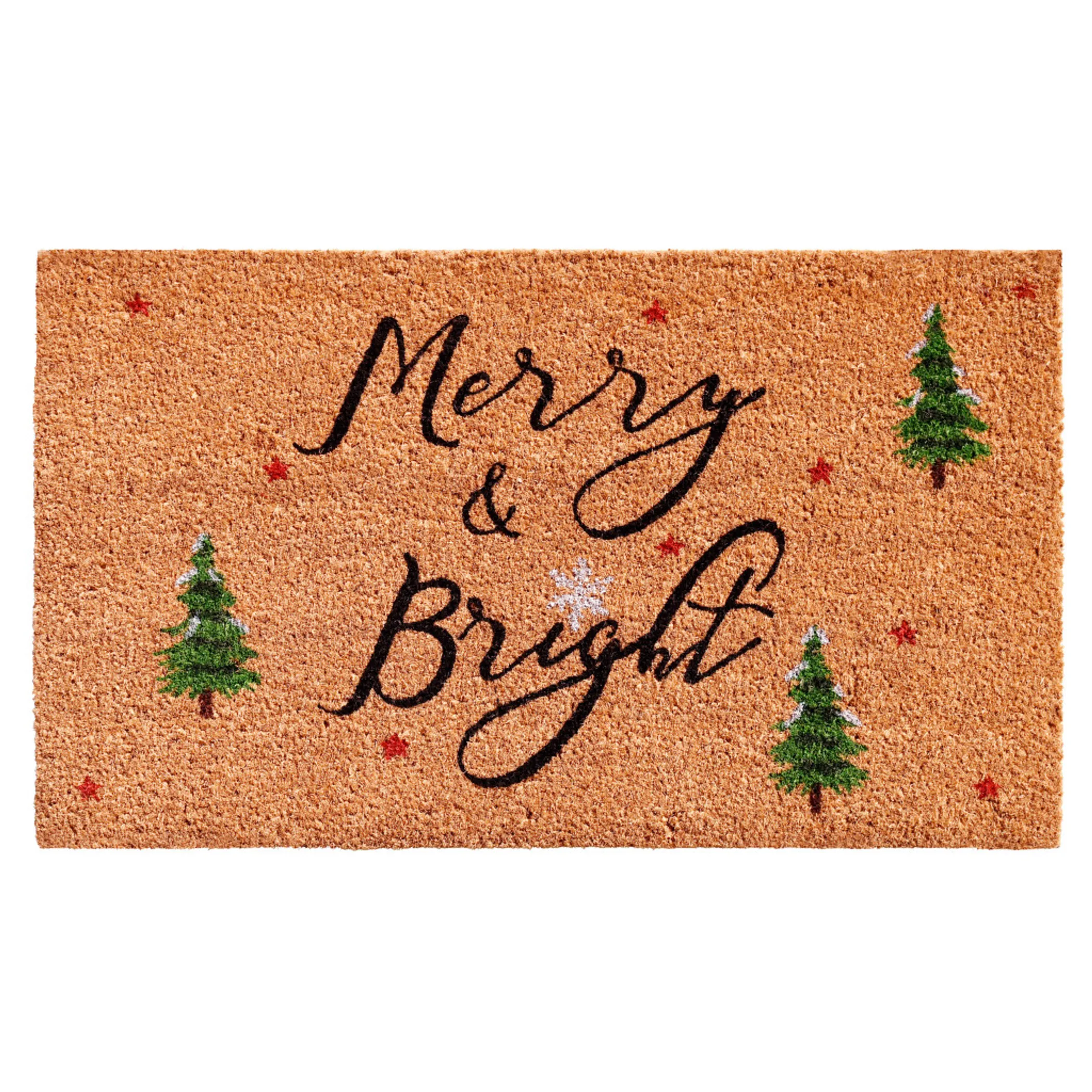 Thảm chùi chân xơ dừa Giáng sinh Merry and Bright 91cm x 183cm nâu đen xanh lá - Ảnh 2