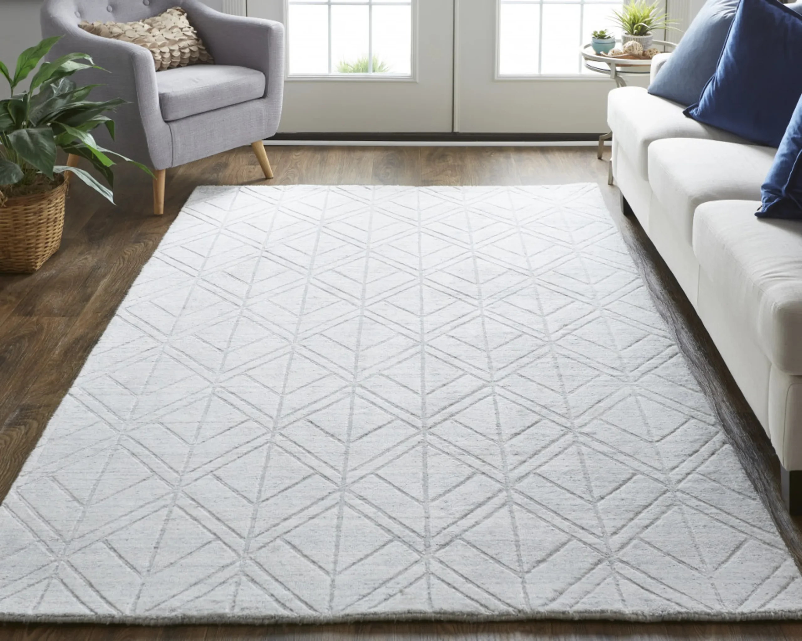 Thảm trải sàn dệt tay 1,2m x 1,8m họa tiết hình học trắng bạc - Ảnh 6
