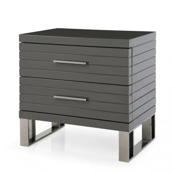 Tủ đầu giường hai ngăn kéo 58cm màu bạc và xám