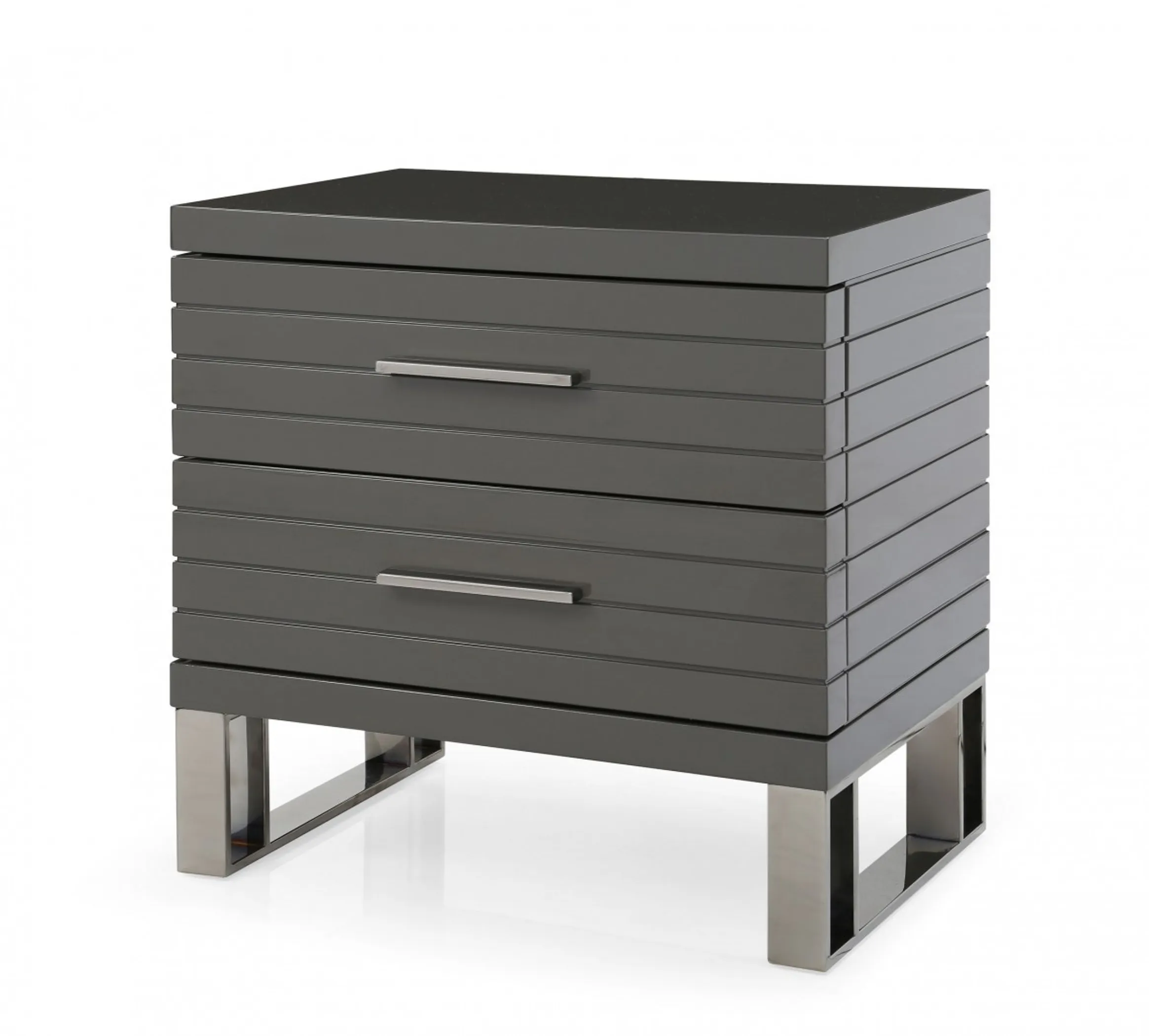 Tủ đầu giường hai ngăn kéo 58cm màu bạc và xám