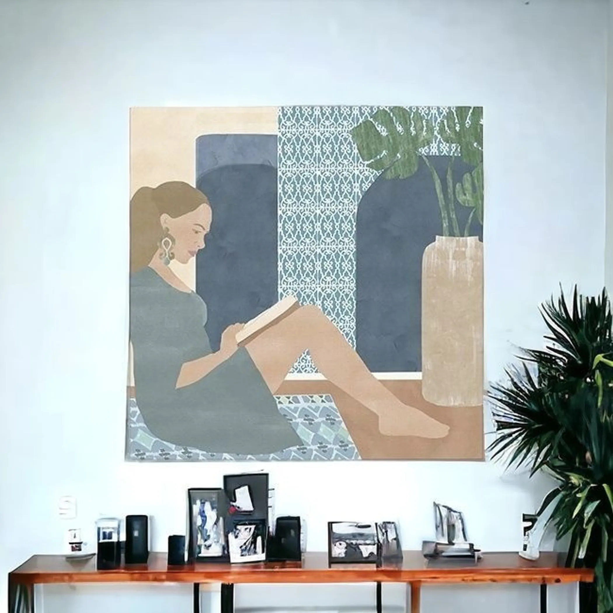 Tranh canvas cô gái đọc sách phong cách boho không khung - Ảnh 2