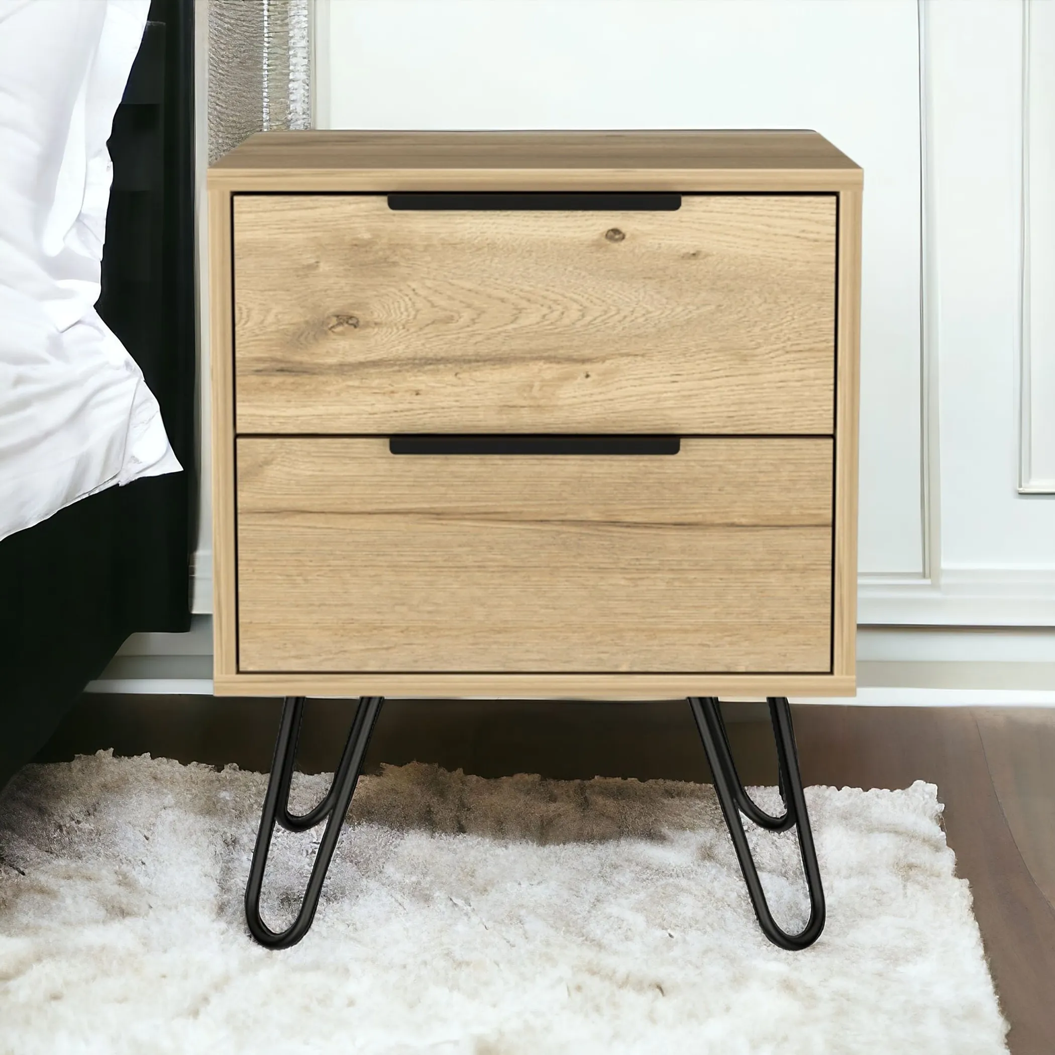 Tủ đầu giường 2 ngăn kéo gỗ công nghiệp màu gỗ sồi 56cm - Ảnh 2
