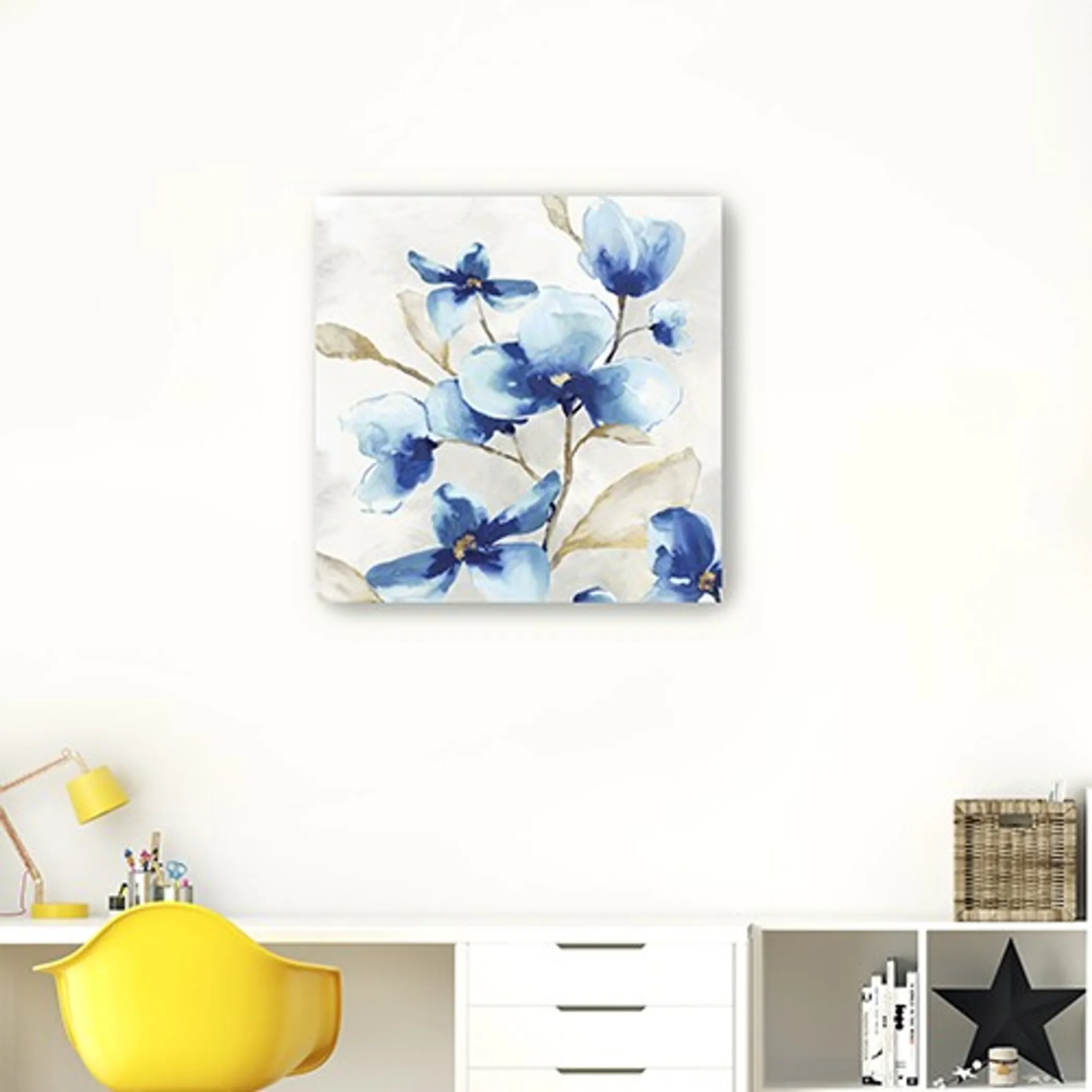 Tranh canvas hoa màu nước tông xanh 102cm x 102cm - Ảnh 4