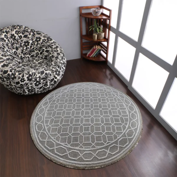 Thảm tròn sumak lụa pha len dệt thắt tay Rugsotic Carpets họa tiết hình học