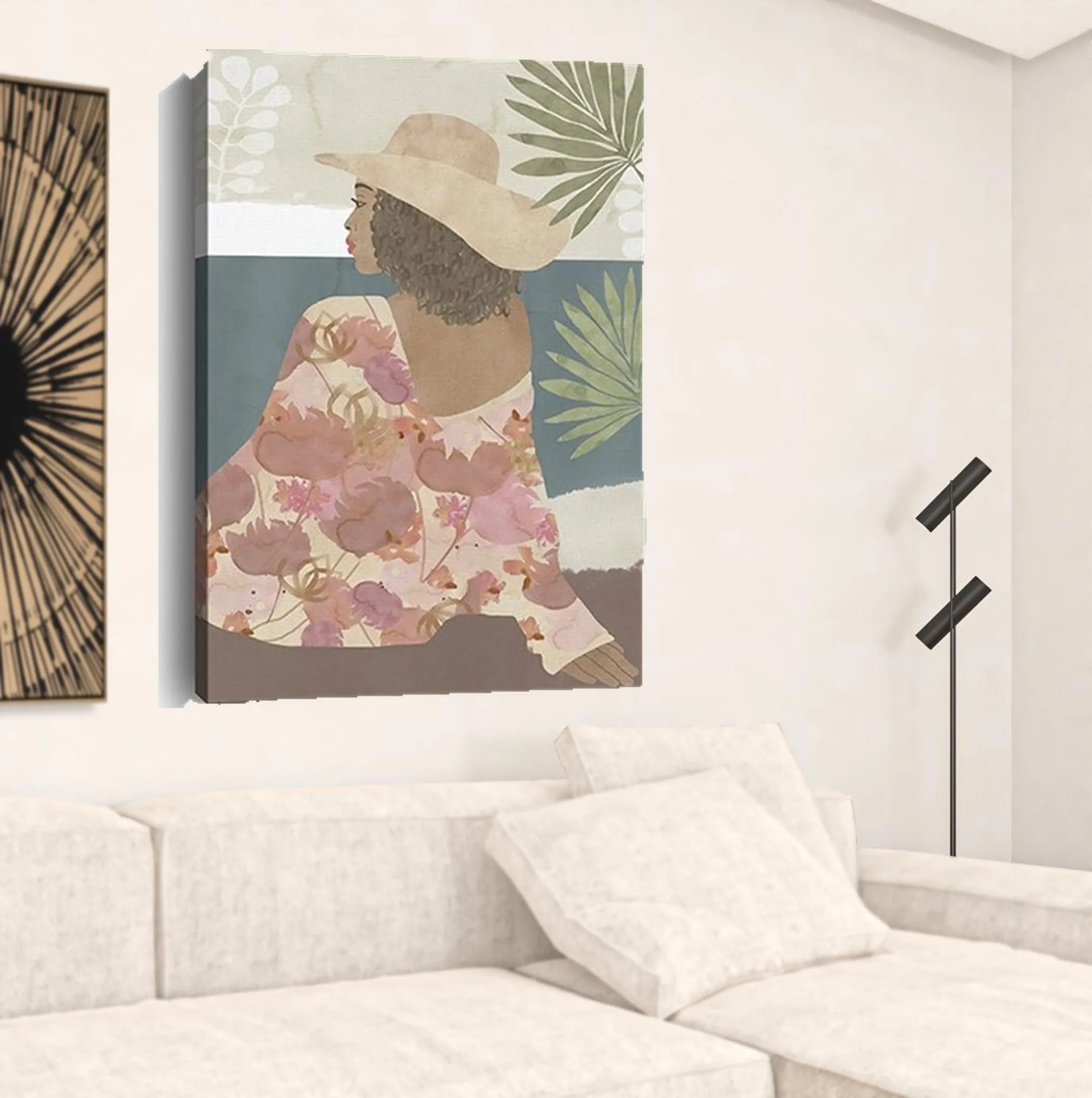 Tranh canvas cô gái tông terracotta phong cách boho không khung - Ảnh 3