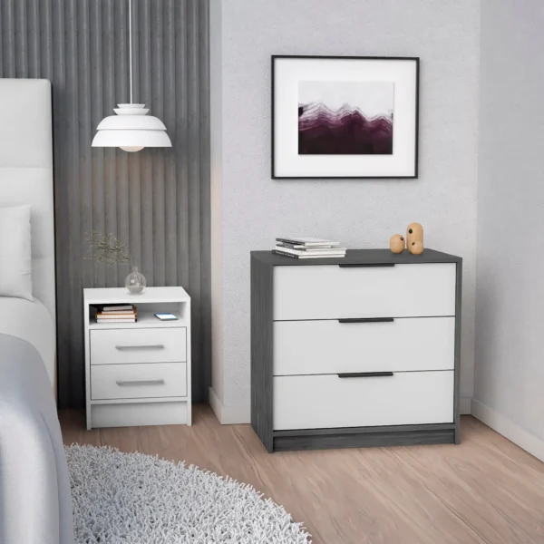 Bộ nội thất phòng ngủ Linden 2 món màu trắng phối gỗ sồi khói