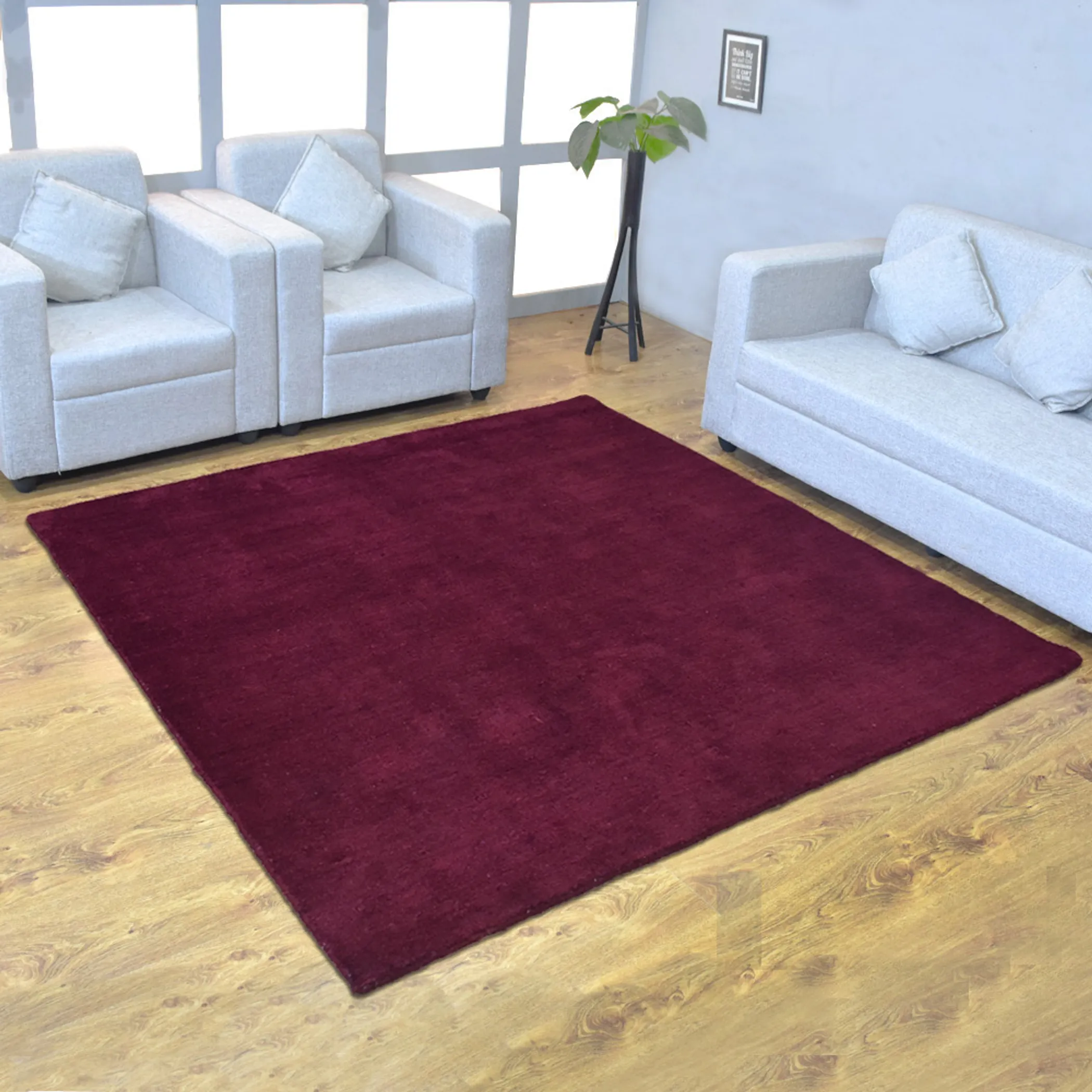 Thảm vuông dệt thắt tay pha lụa Rugsotic Carpets màu trơn