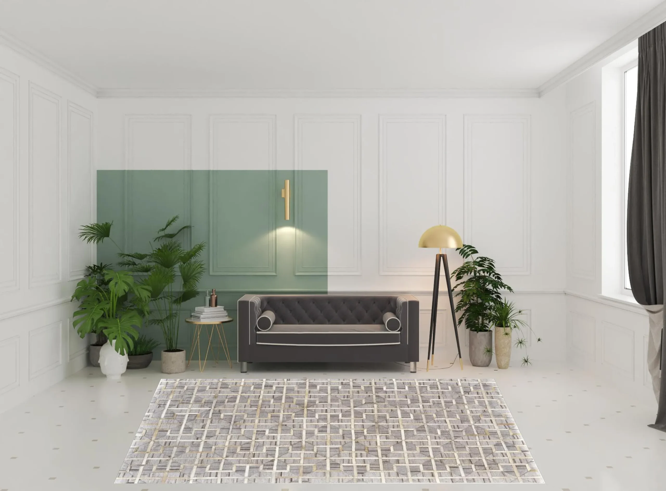 Thảm trải sàn dệt tay 2,4m x 3,35m họa tiết hình học màu xám, ngà và nâu - Ảnh 2