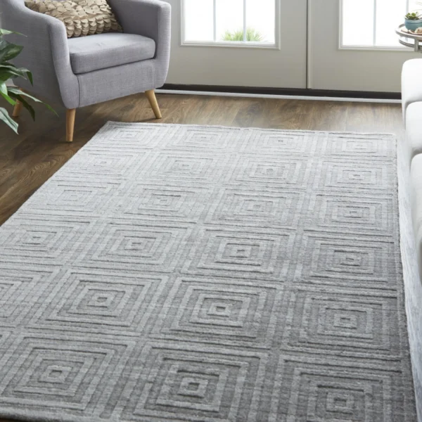 Thảm trải sàn dệt tay 1,5m x 2,4m kẻ sọc xám bạc