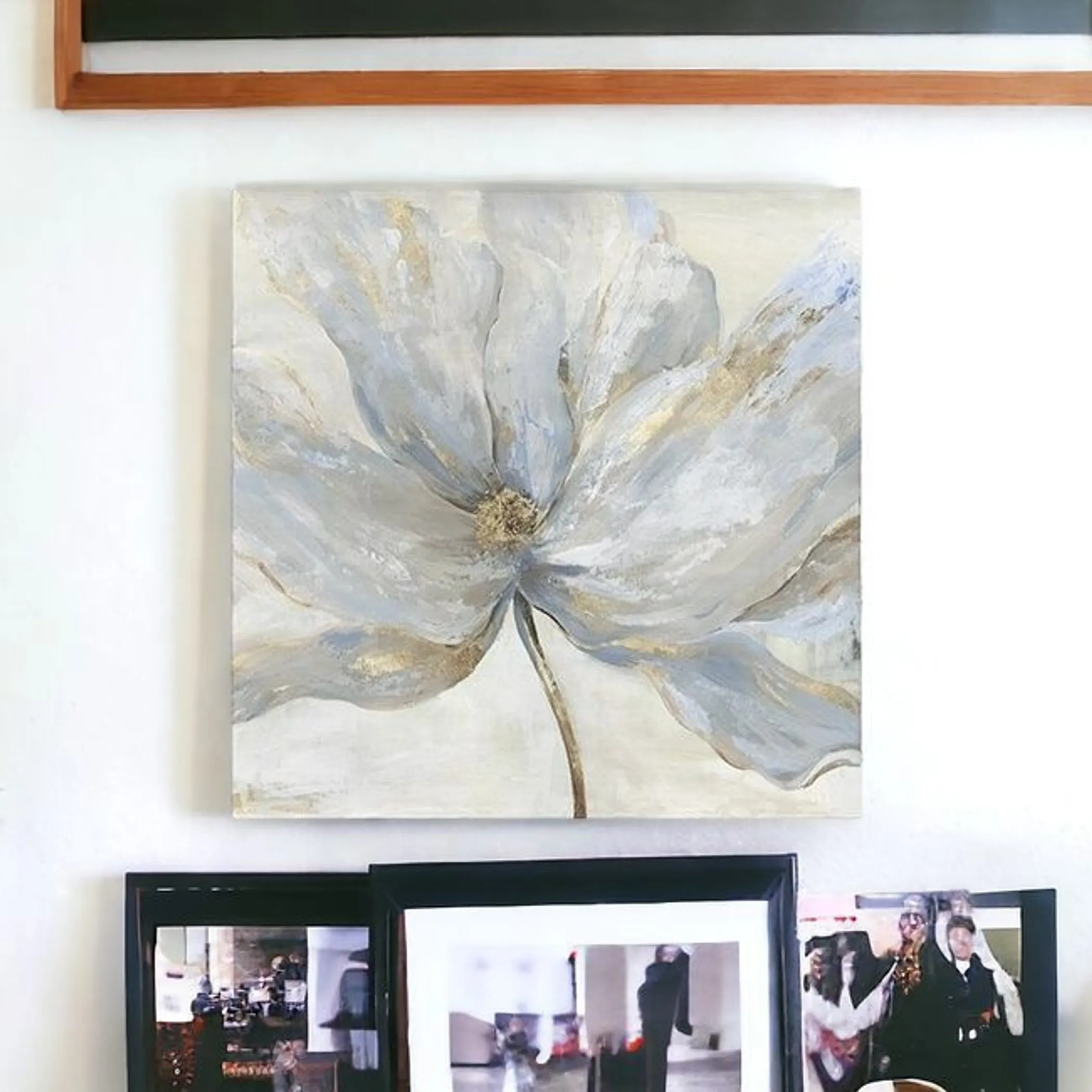 Tranh canvas hoa xanh xám điểm nhũ vàng không khung 102cm - Ảnh 4