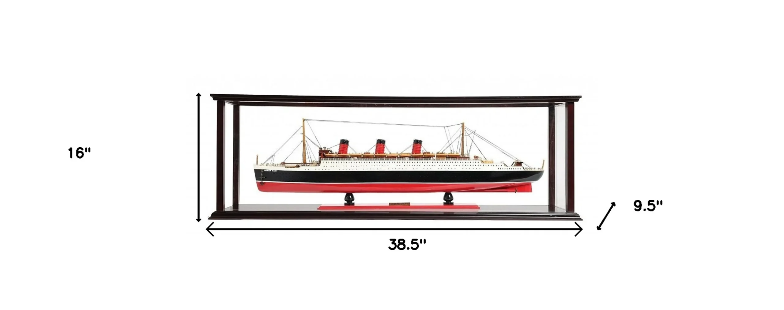 Mô hình tàu RMS Queen Mary trong hộp trưng bày sơn vẽ tay đen đỏ 41cm - Ảnh 5