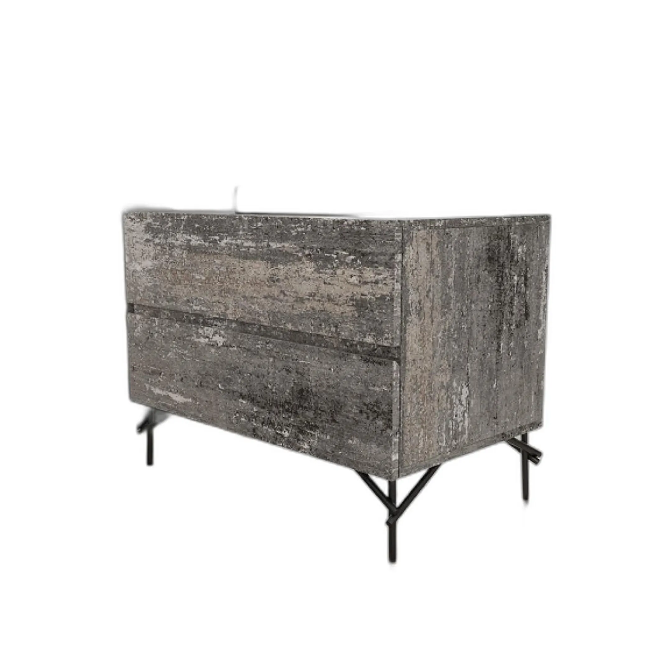 Tủ đầu giường hai ngăn kéo 53cm màu xám phong cách cũ kỹ