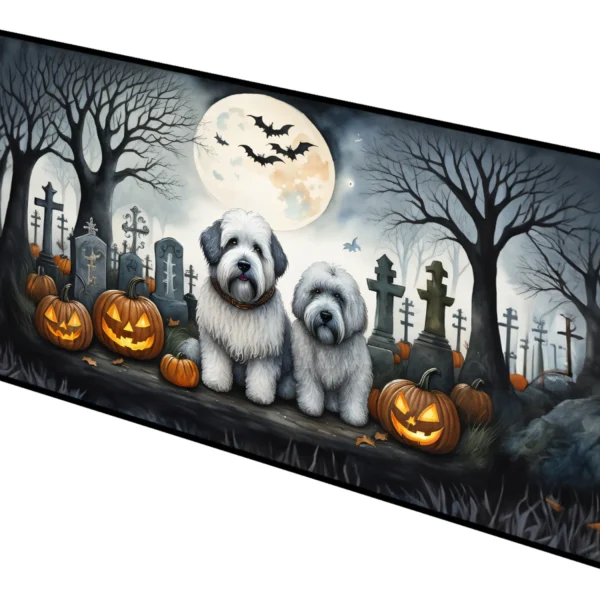 Thảm chạy dài 71cm x 147cm chủ đề Halloween, in hình chó Old English Sheepdog