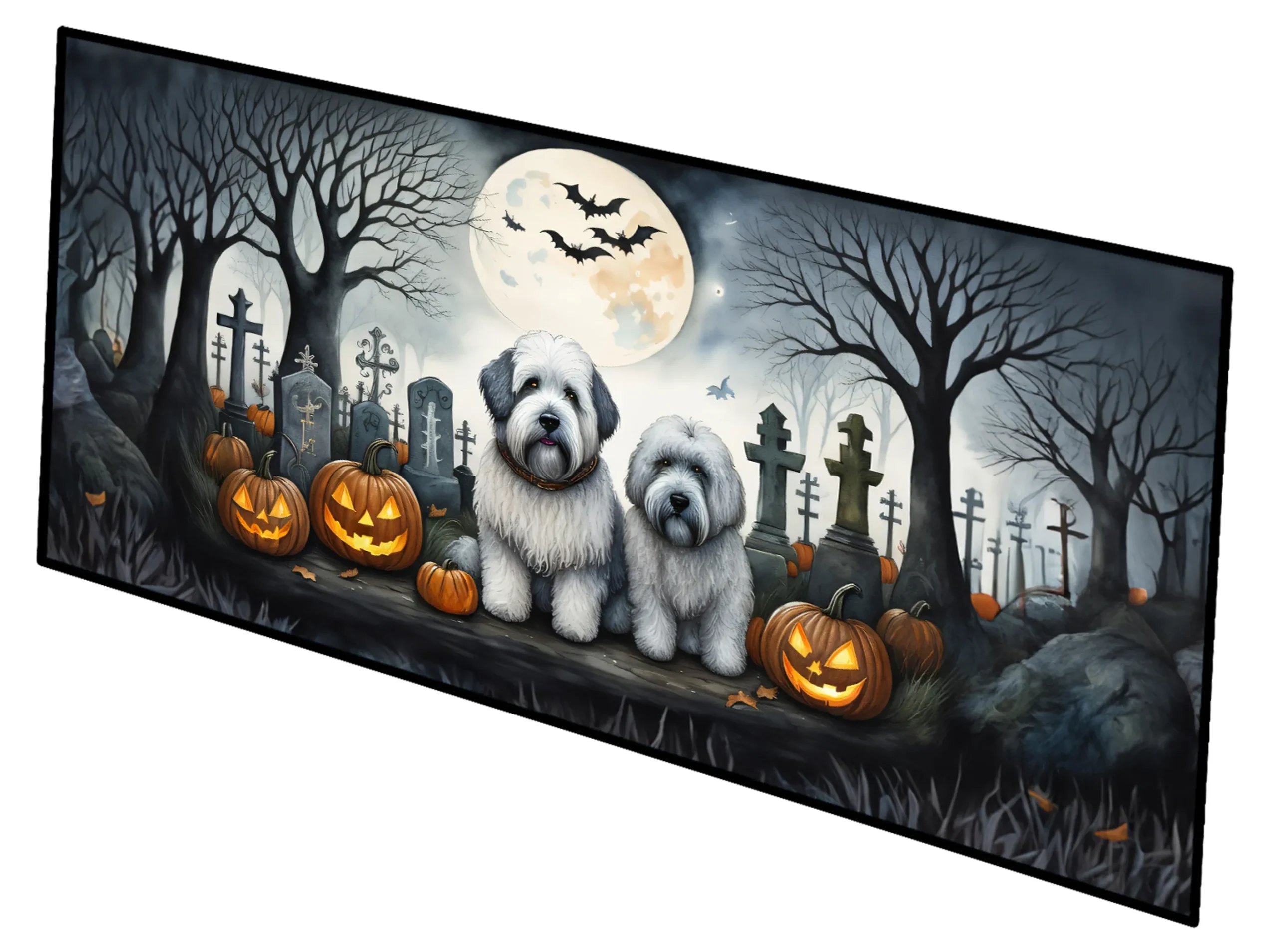 Thảm chạy dài 71cm x 147cm chủ đề Halloween, in hình chó Old English Sheepdog
