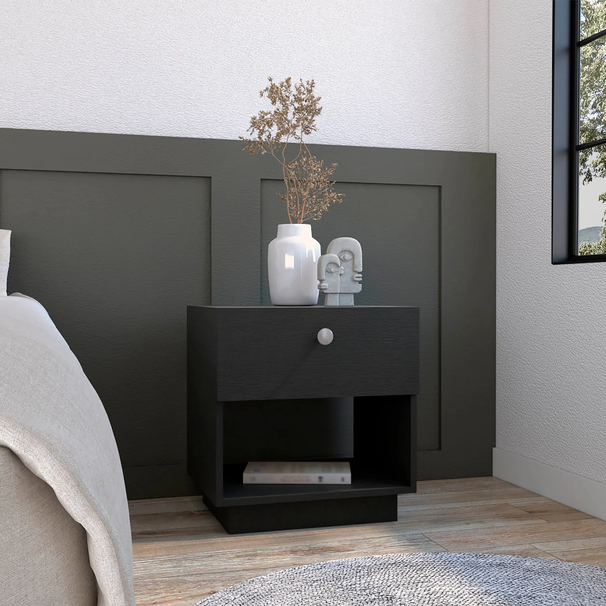 Tủ đầu giường 1 ngăn kéo gỗ công nghiệp màu đen 51cm - Ảnh 4