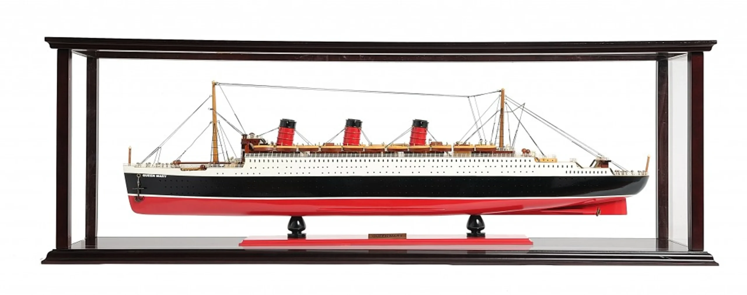 Mô hình tàu RMS Queen Mary trong hộp trưng bày sơn vẽ tay đen đỏ 41cm - Ảnh 2