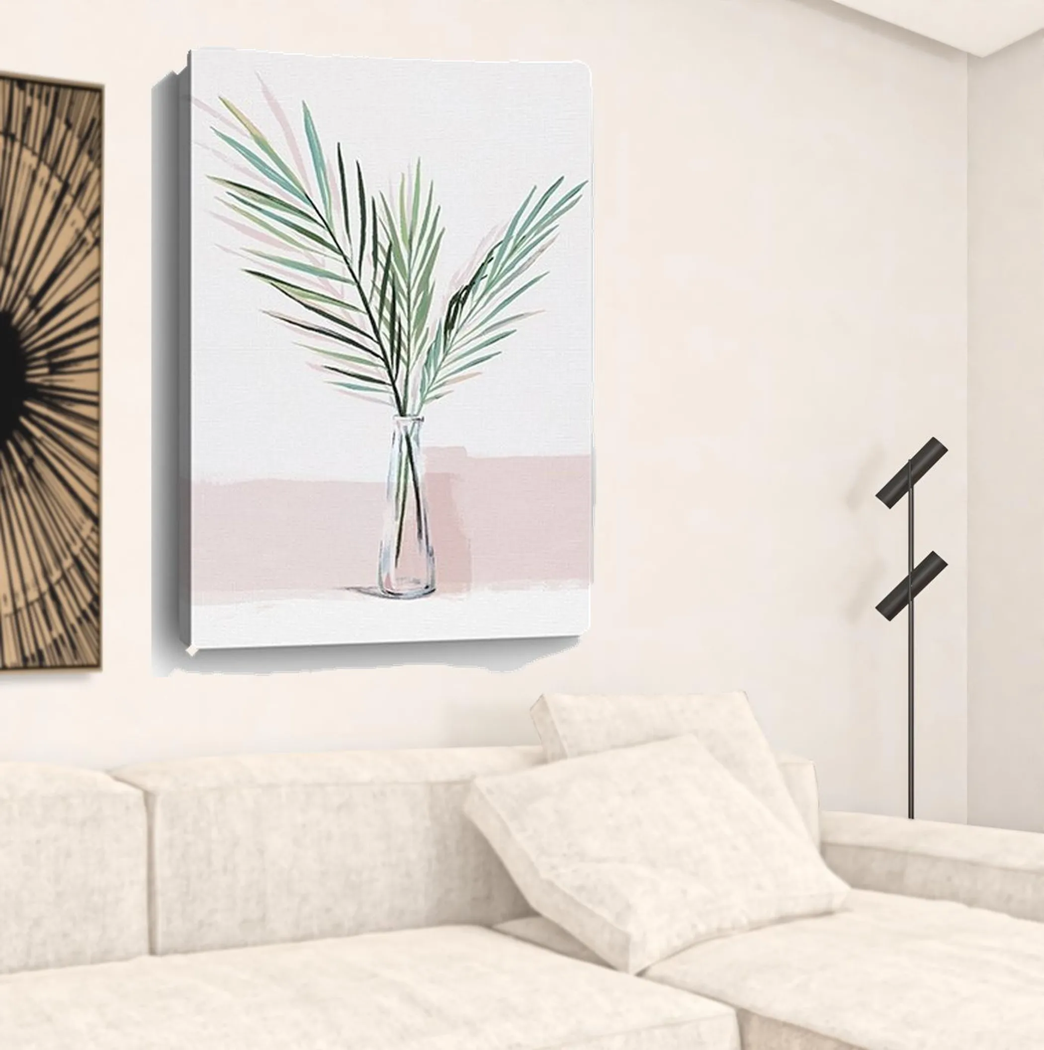 Tranh canvas không khung tán lá xanh trên nền hồng 122cm x 81cm - Ảnh 3