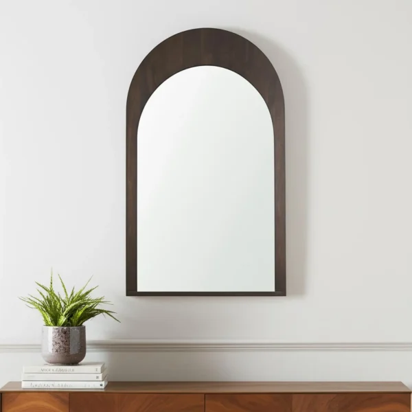 Gương trang trí dáng vòm 122cm khung gỗ nguyên khối màu nâu