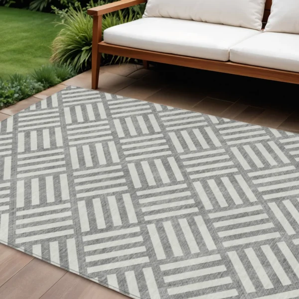 Thảm trải sàn giặt được 3m x 4,3m họa tiết hình học màu xám và ngà