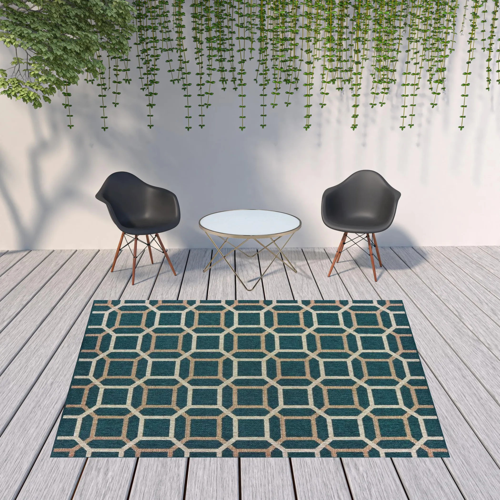 Thảm trải sàn chống bẩn 2,4m x 3m họa tiết hình học màu xanh dương và xám - Ảnh 2