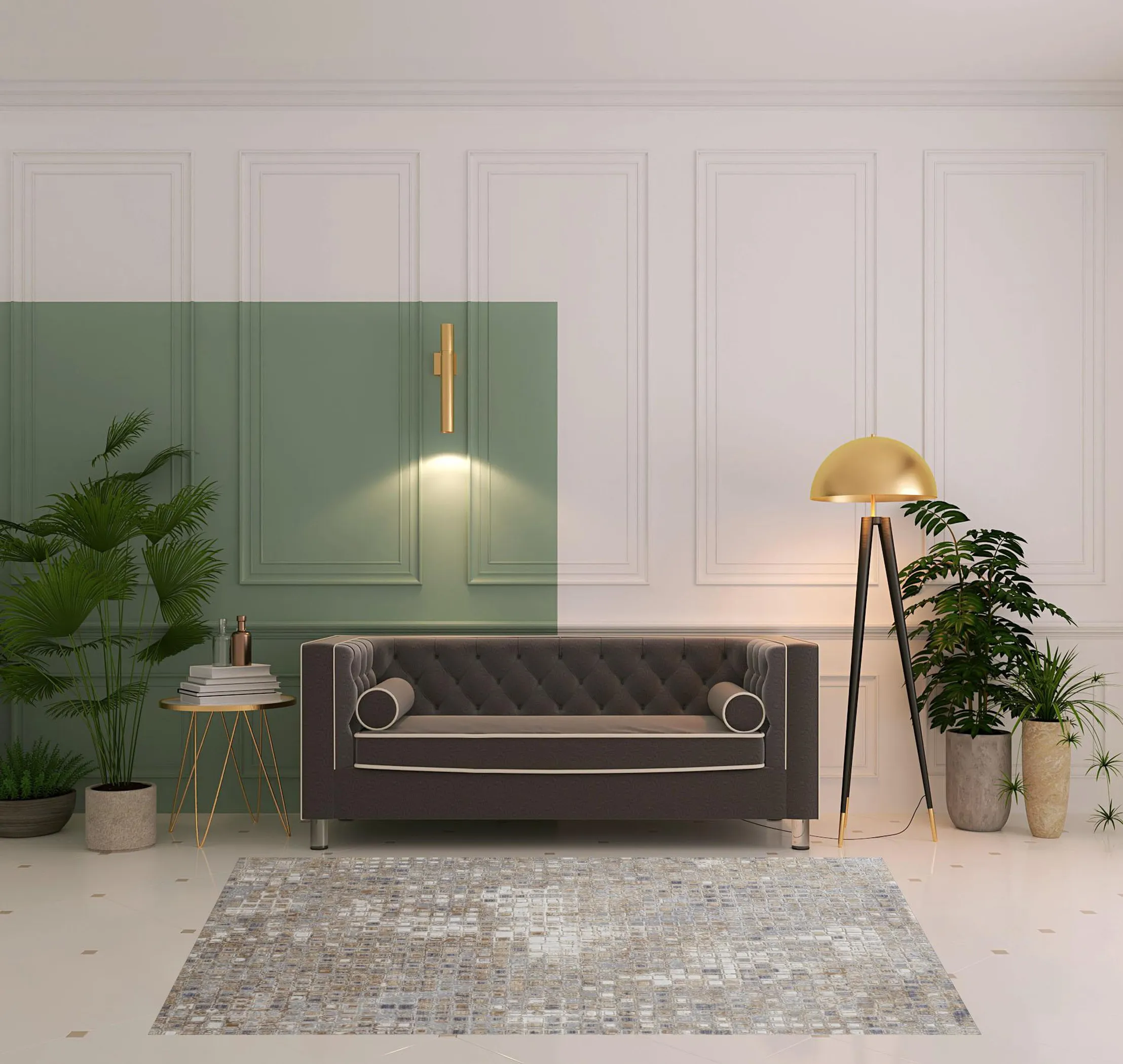 Thảm trải sàn dệt máy họa tiết hình học 1,5m x 2,4m màu kem ngà và xanh dương - Ảnh 2