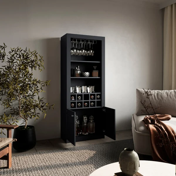 Tủ rượu cao Nero 4 tầng hiện đại có giá treo ly chân cao