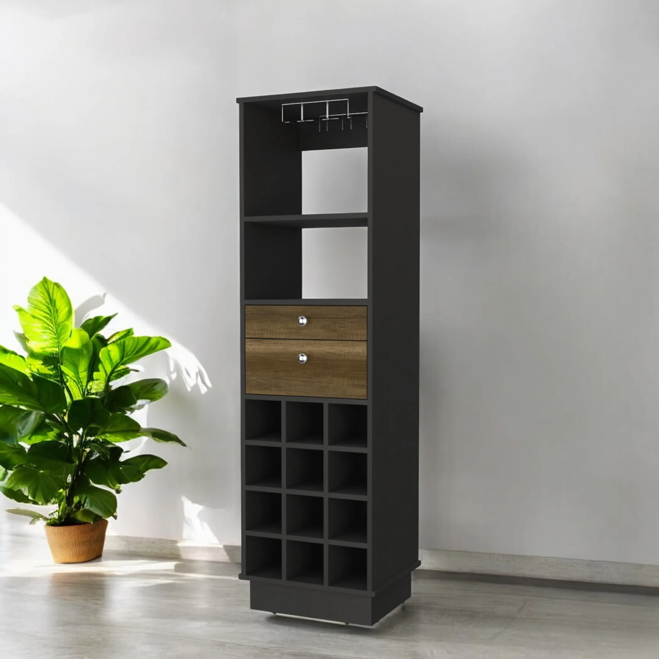 Tủ rượu màu đen 46cm có hai ngăn kéo - Ảnh 2