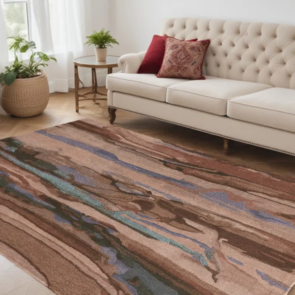Thảm trải sàn len dệt tay 1,5m x 2,4m họa tiết trừu tượng đỏ hồng xanh