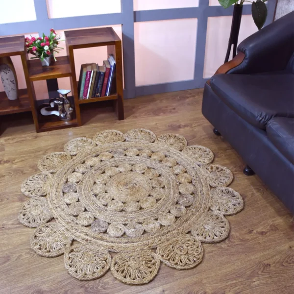 Thảm tròn dệt tay sợi đay thân thiện môi trường Rugsotic Carpets hoa văn phương Đông