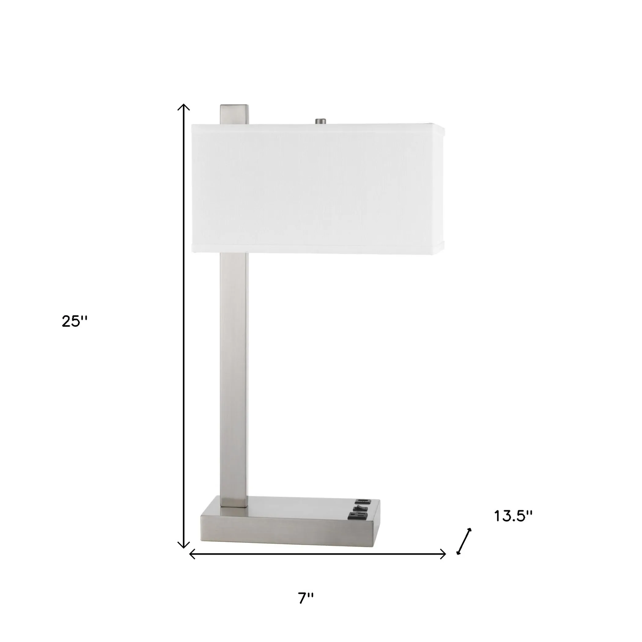 Đèn bàn làm việc USB kim loại màu niken 63,5cm chụp màu trắng - Ảnh 5
