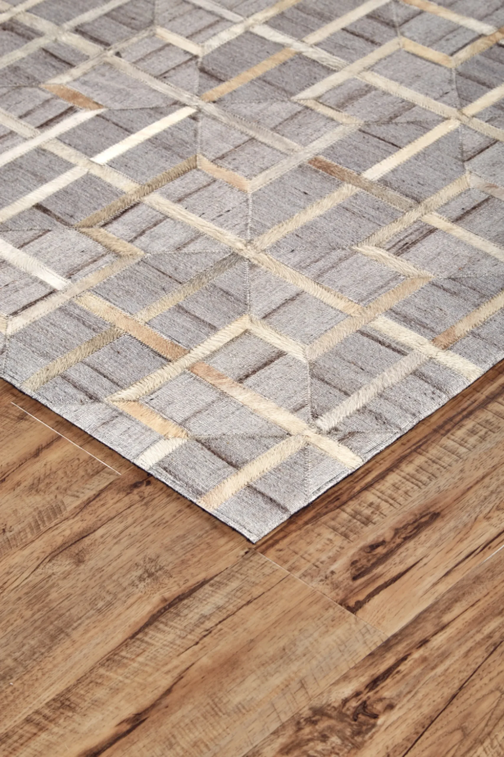 Thảm trải sàn dệt tay 2,4m x 3,35m họa tiết hình học màu xám, ngà và nâu - Ảnh 4