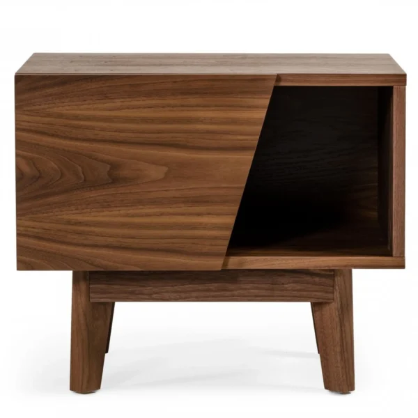 Tủ đầu giường gỗ óc chó nâu sáng 1 ngăn kéo 1 kệ mở phong cách mid-century