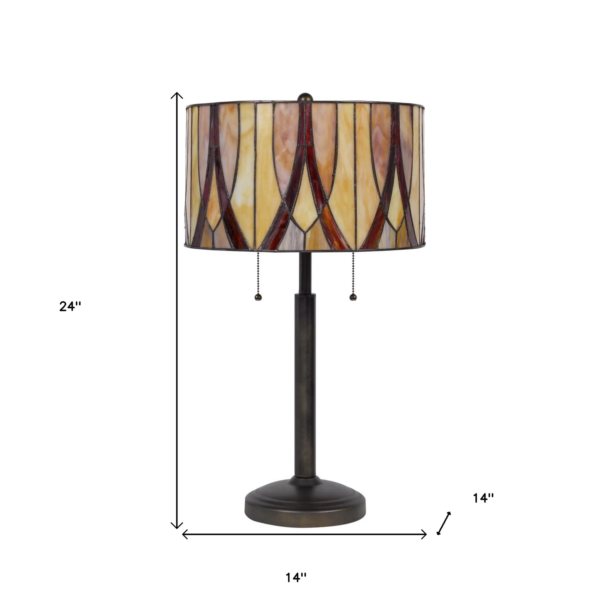 Đèn bàn 2 bóng kim loại màu đồng 61cm chụp trống màu đỏ và ngà - Ảnh 6