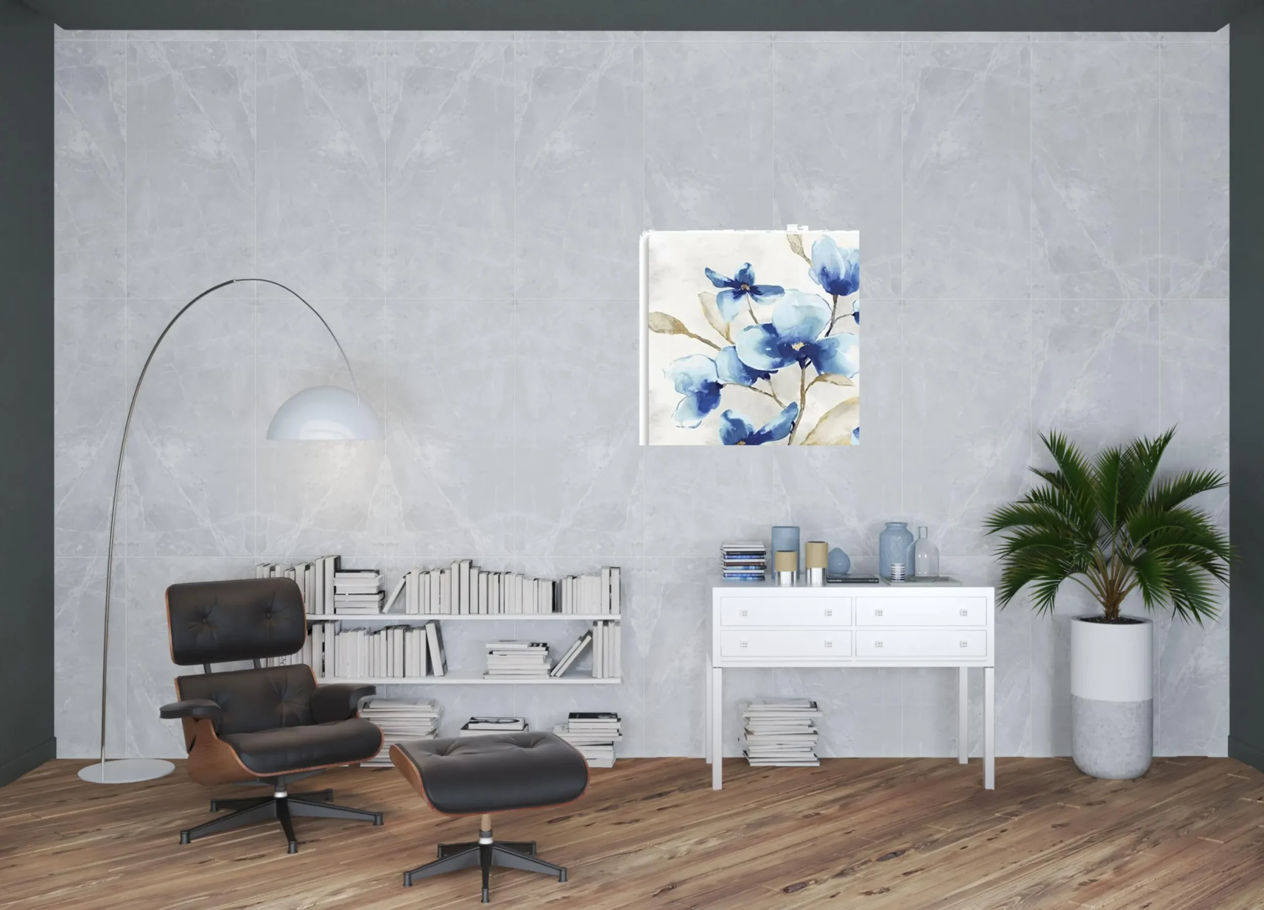 Tranh canvas hoa màu nước tông xanh 102cm x 102cm - Ảnh 3