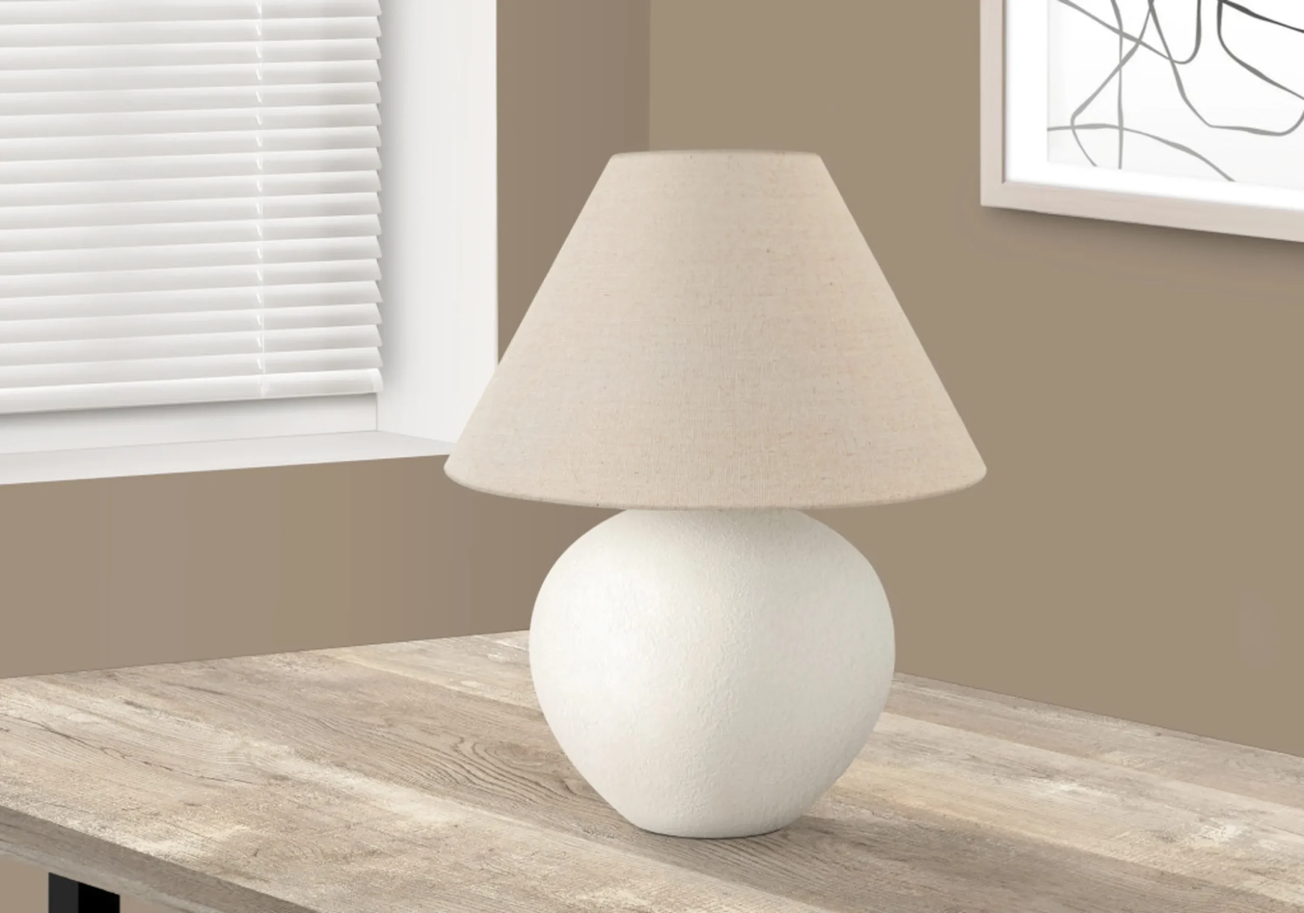 Đèn bàn gốm tròn màu kem 40cm với chụp đèn dáng chuông màu kem - Ảnh 6