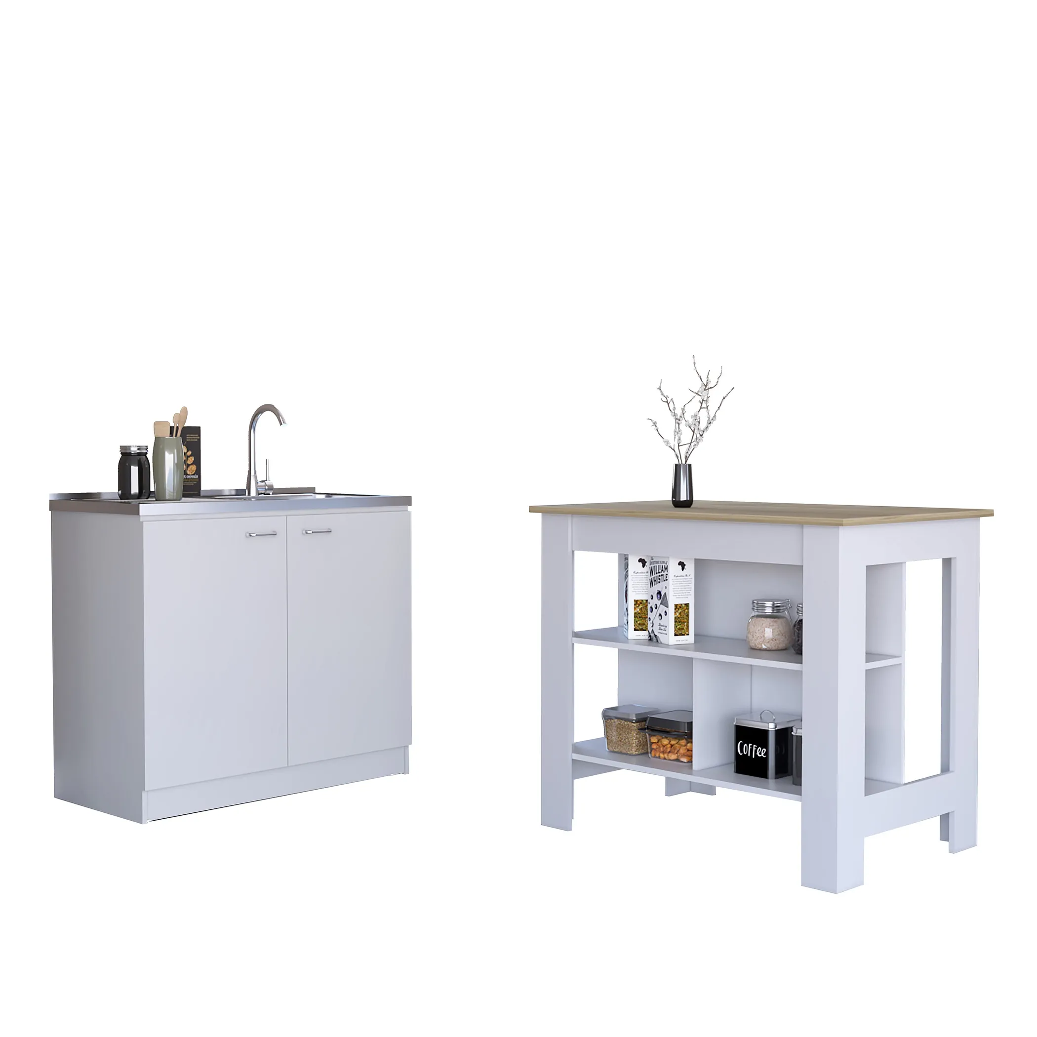 Bộ nội thất bếp Phoenix 2 món: đảo bếp Cala và tủ chậu rửa Napoles, trắng phối onyx - Ảnh 2