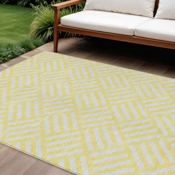 Thảm trải sàn giặt được 2,7m x 3,7m họa tiết hình học màu vàng và ngà