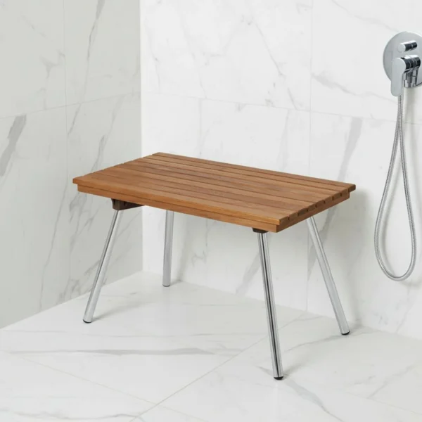 Ghế ngồi tắm gỗ teak hình chữ nhật màu nâu 40cm x 63cm