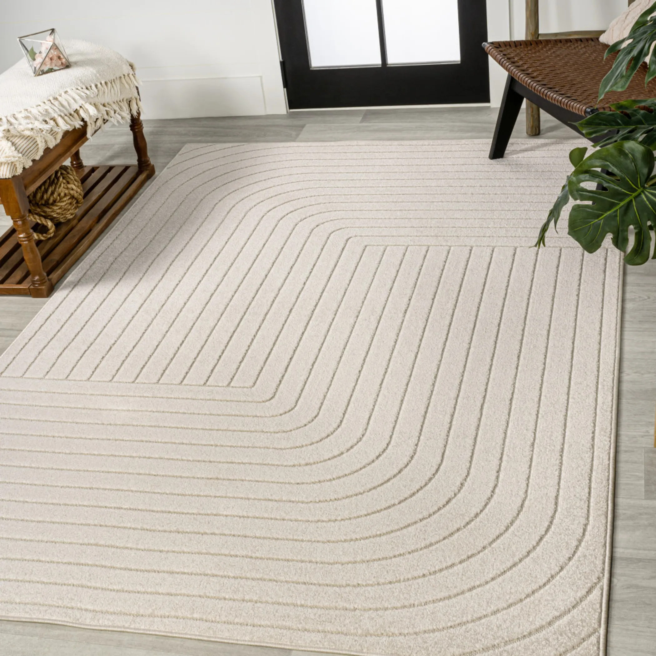 Thảm trải sàn trong nhà ngoài trời họa tiết sọc màu ngà kem 3,7m x 5,5m - Ảnh 5