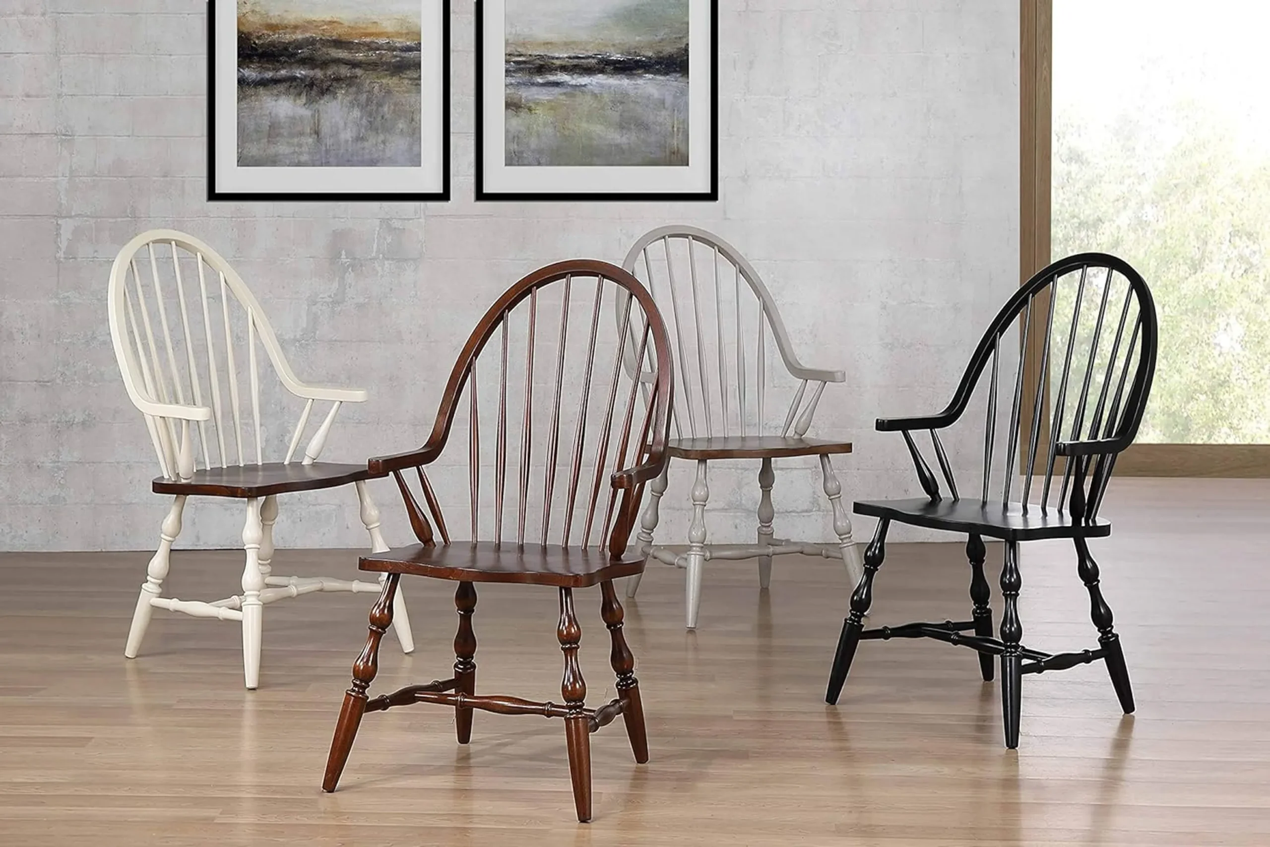 Ghế ăn có tay vịn lưng nan Windsor Sunset Trading Black Cherry Selections, lắp sẵn - Ảnh 6