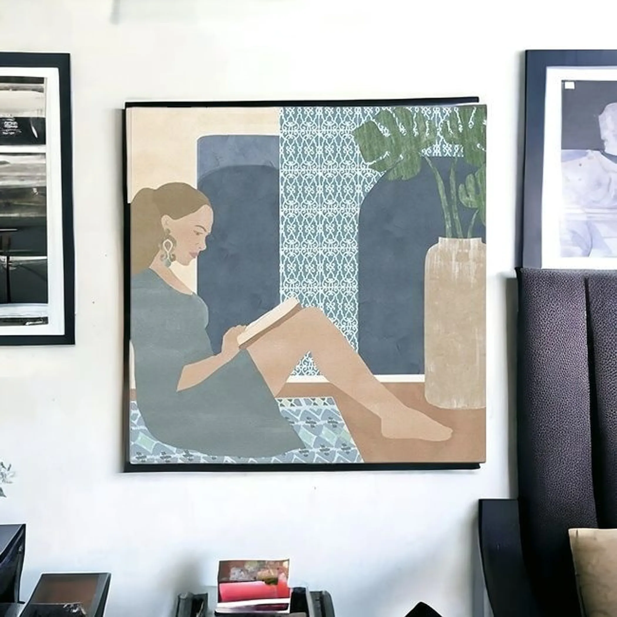 Tranh canvas cô gái đọc sách phong cách boho không khung - Ảnh 3