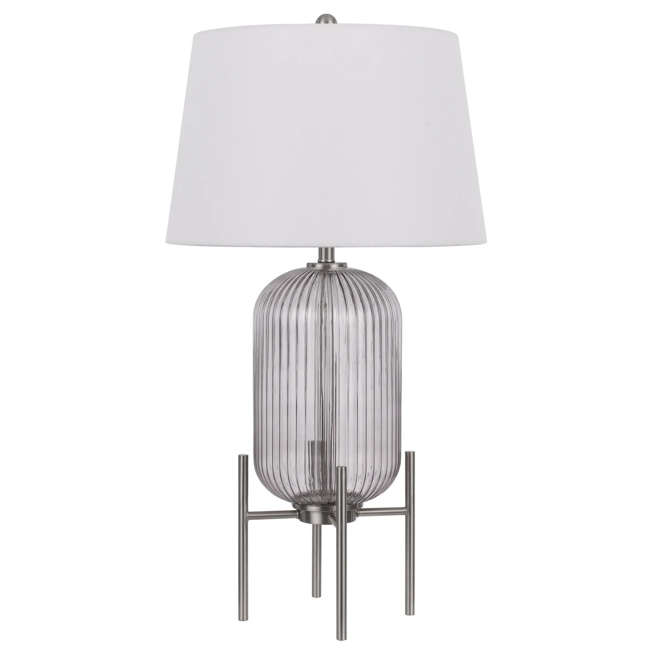 Đèn bàn thủy tinh dáng tròn màu niken 84cm chụp hình thang màu trắng - Ảnh 2
