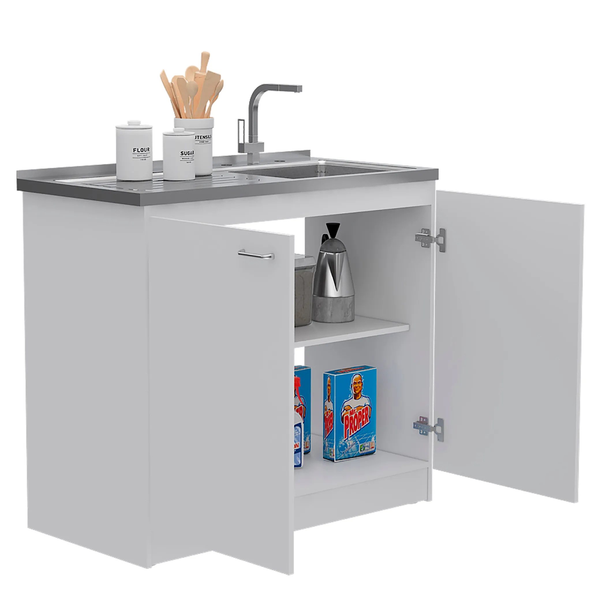 Bộ nội thất bếp Covelo 2 món màu trắng phối gỗ sồi sáng - Ảnh 4