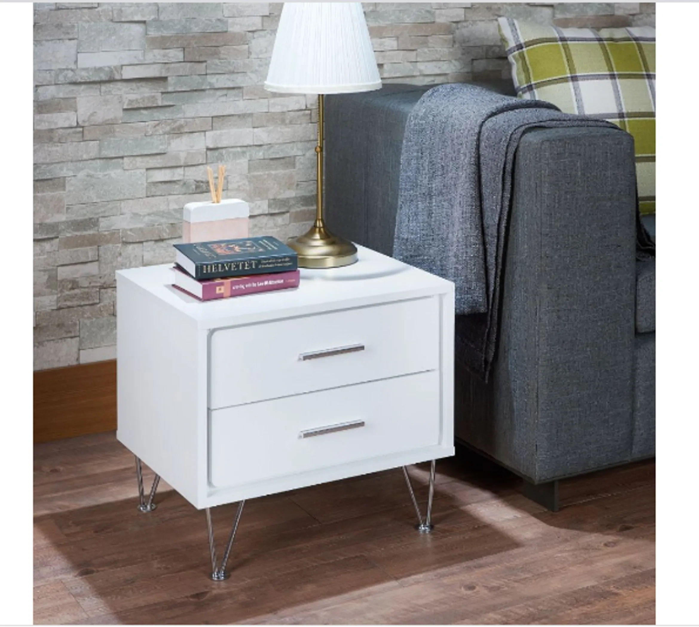 Tủ đầu giường mặt gỗ công nghiệp màu trắng chân kim loại 51cm - Ảnh 5